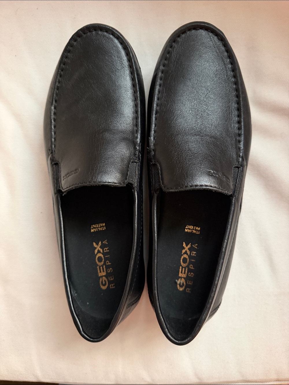 Geox Black Leather Slip-On Loafers